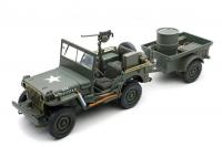 Jeep Willys & Trailer Plus Accessories Army Green 1/18 Die-Cast Vehicle 