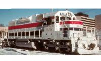 Elgin Jolliet & Eastern EJ&E #668 White Red Black Stripes Class EMD SD38 Diesel-Electric Locomotive for Model Railroaders Inspiration.