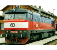 České Dráhy ČD #749 243-2 Bardotka Red Periwinkle Green White Front Scheme Class 749 (T478.1, 751) Diesel-Electric Locomotive for Model Railroaders Inspiration