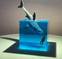 White Shark Attacking Scuba Diver Lighted Decoration