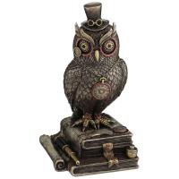 Time Wise Owl Atop Books Stack Steampunk Statue