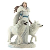 White Wolves As Winter Guardians Alongside Mystic Maiden The Premium Figure Diorama  vlci a dívka soška