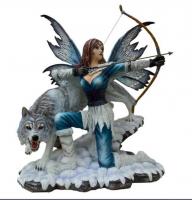 Lupina The Fairy Kneeling And Wolf Premium Figure   vlk a víla soška