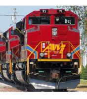 Arkansas & Missouri Railroad AM #71 Wine Red Blue Yellow Line Scheme Class EMD SD70ACe Diesel-Electric Locomotive for Model Railroaders Inspiration