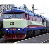 České Dráhy ČD #749 245-7 Bardotka Cherry Red White Stripes Blue Rooftop & Bottom Scheme Class 749 (T478.1, 751) Diesel-Electric Locomotive for Model Railroaders Inspiration