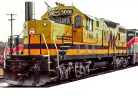 Morrison-Knudsen (MKCX) #5001 Yellow Brown Stripe Class TE50-4S (rebulit ex UP G9) Road-Switcher Diesel-Electric Locomotive for Model Railroaders Inspiration
