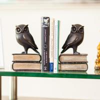 Savvy Bronze Patina Owl on Books Bookends   umělecké knižní zarážky