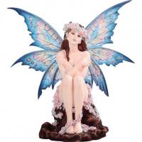 Blue Winged Fairy Amongst Flowers Premium Figure