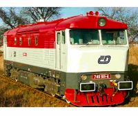 České Dráhy ČD #T749 118-4 Bardotka Red White Stripes Scheme Class 751 Diesel-Eletric Locomotive for Model Railroaders Inspiration