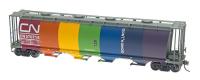 Canadian National 45225 HO BLT 12-66 Cylindrical Rainbow Colors 4-Bay Round Hatch Covered Hopper Car