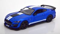 Ford Mustang Shelby GT500 2020 Blue White Stripes 1/18 Die-Cast Vehicle