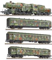 Deutsche Reichsbahn DRB #42 1701 HO Troop Transport Camouflaged Class 42 Steam Locomotive & Tender & Three Berlin Passenger Wagons DCC Ready (4-Unit Pack)